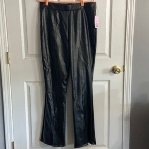 BNWT XL Black faux leather high waist split flare leg pants